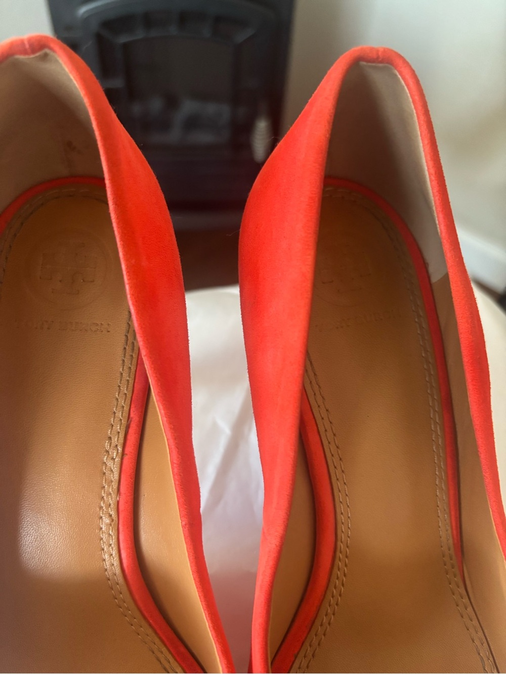 Tory Burch Bright Coral Pointed-Toe Pumps - Picture 2 of 10
